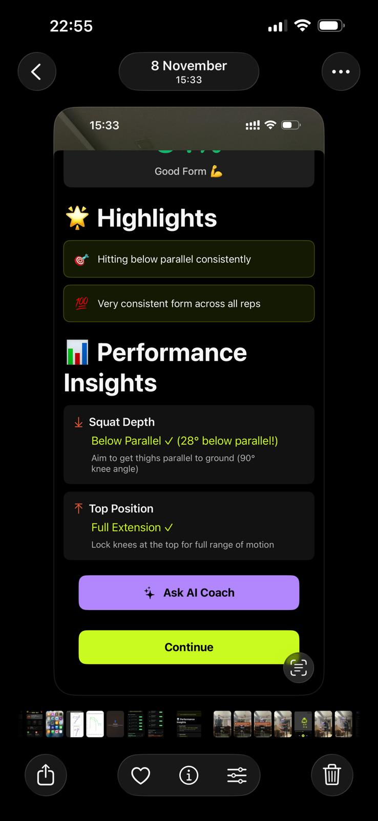 Post-workout performance analysis with form feedback and metrics